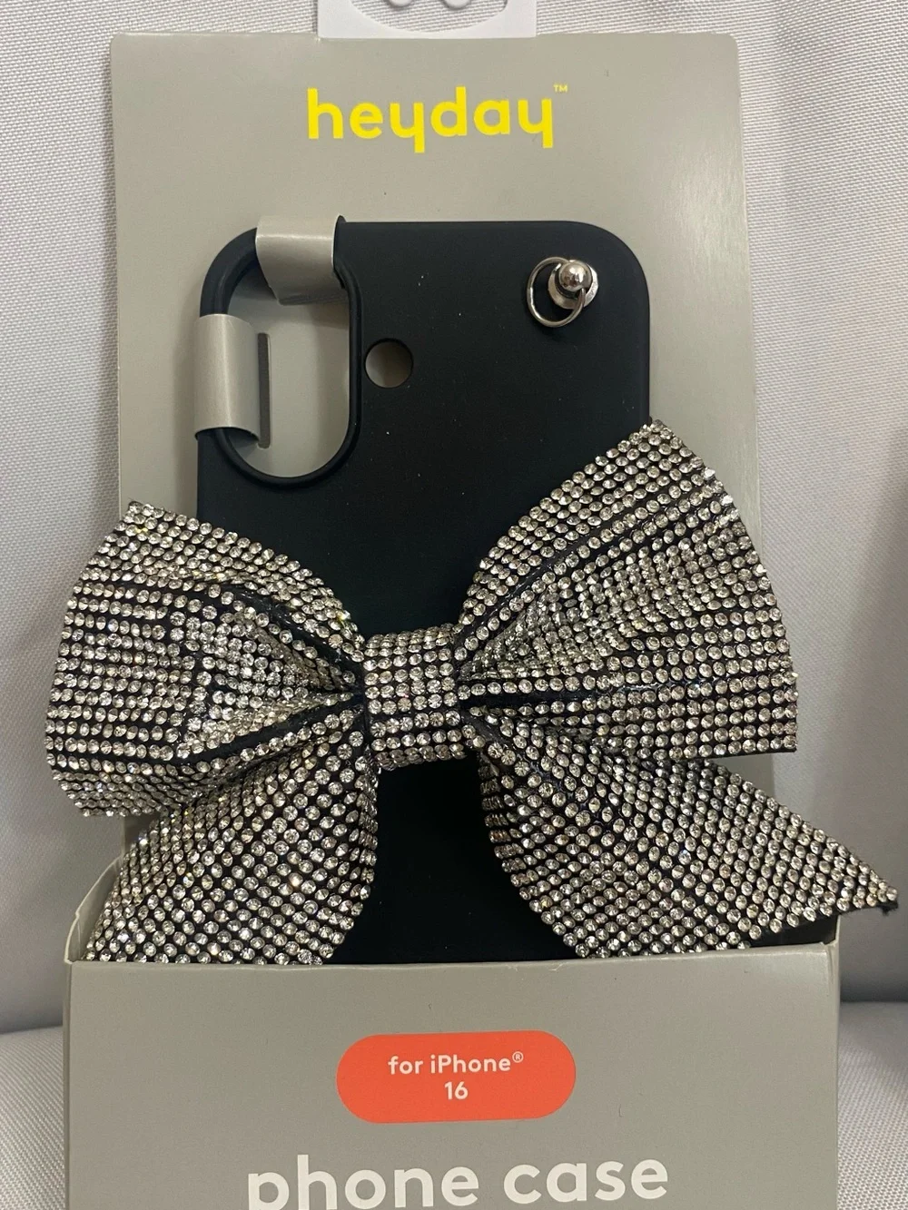 heyday Black iPhone 16 Case with Rhinestone Bow Accent+usb-c to usb-c 3ft cable